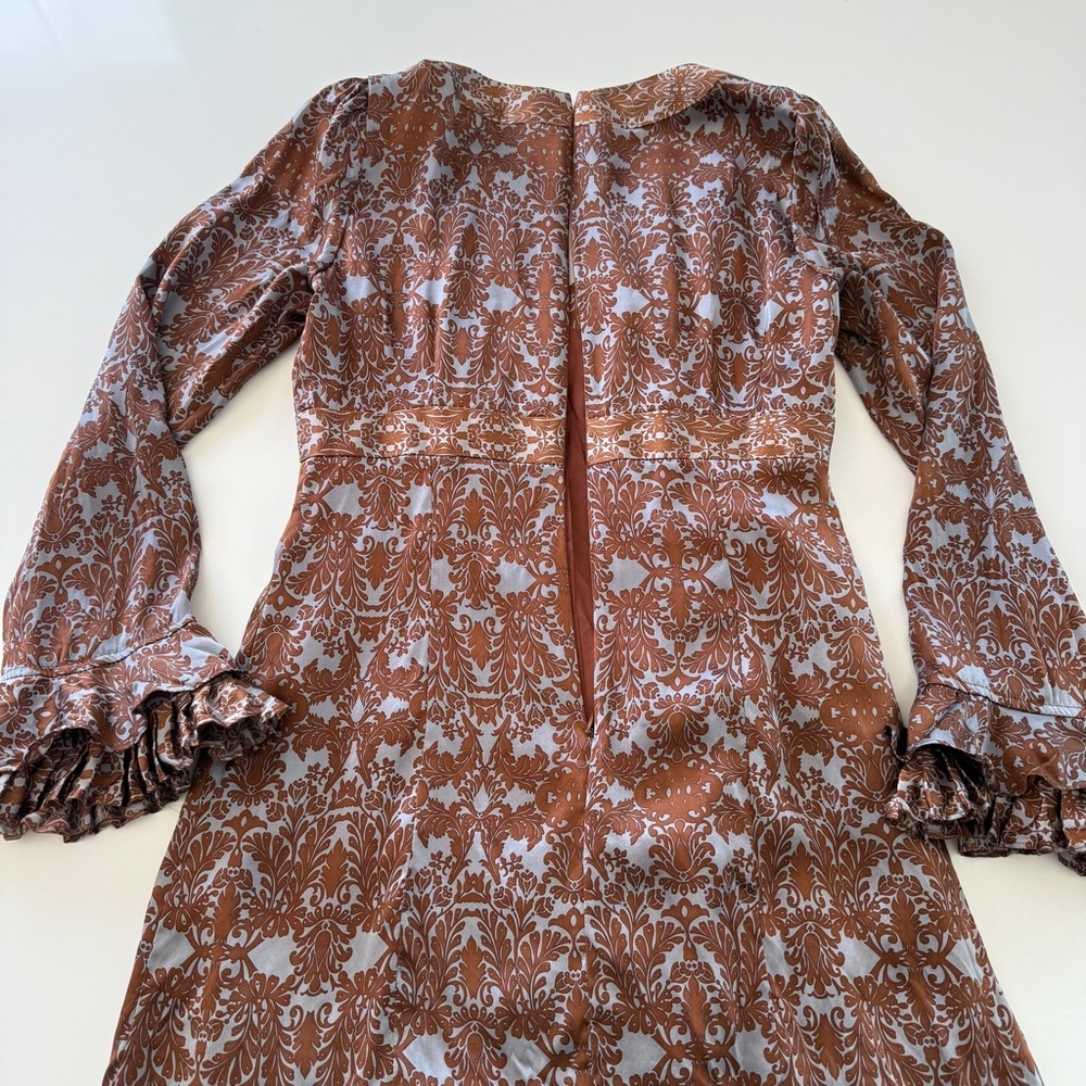 Nanette Lepore Capriccio Dress-100% silk- Ruffle-Blue-Brown- Y2K-Dance-Size 10 - Picture 5 of 15